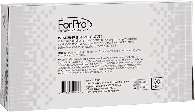 ForPro Disposable Nitrile Gloves, Chemical Resistant, Powder-Free, Latex-Free, Non-Sterile, Food Safe, 4 Mil