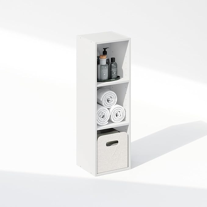 Furinno Reed 3-Tier Closet Organizers and Storage, Closet Organizer, Open Shelf Closet Storage, for Wardrobe, Bedroom, Living Room, 10-Inch Width, White