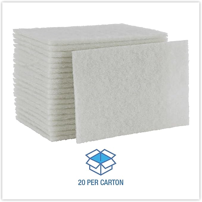 Boardwalk 198 Light Duty Scour Pad, White, 6 X 9, 20/carton