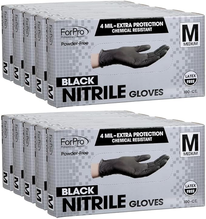 ForPro Disposable Nitrile Gloves, Chemical Resistant, Powder-Free, Latex-Free, Non-Sterile, Food Safe, 4 Mil