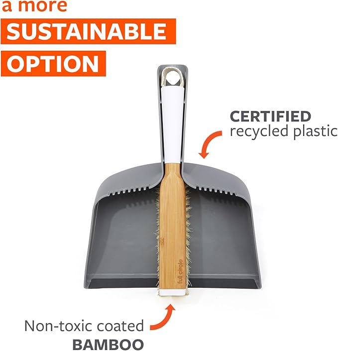 Full Circle Clean Team, Brush & Dustpan Set, White & Grey