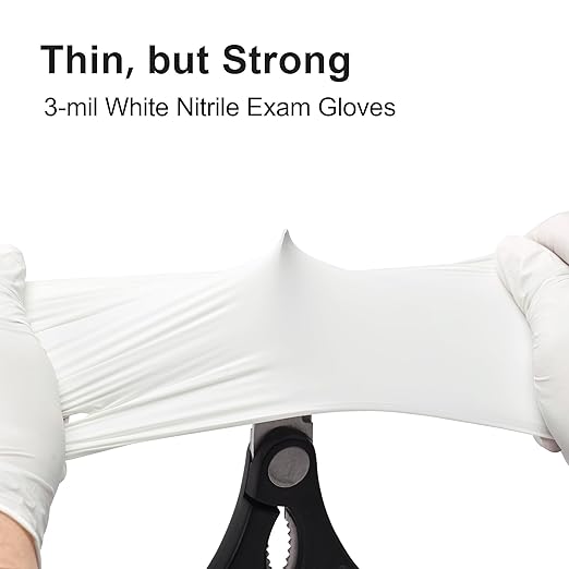 Disposable Nitrile Exam Gloves, 3-mil, Medium, Case of 1000, White Nitrile Gloves Disposable Latex Free for Medical, Cleaning, Cooking & Esthetician, Food-Safe, Powder-Free, Non-Sterile