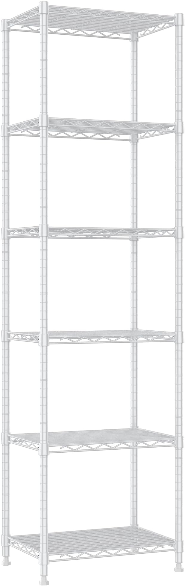 REGILLER 6 Wire Shelving Steel Storage Rack Adjustable Unit Shelves for Laundry Bathroom Kitchen Pantry Closet (16.7L x 11.9W x 64H, White)