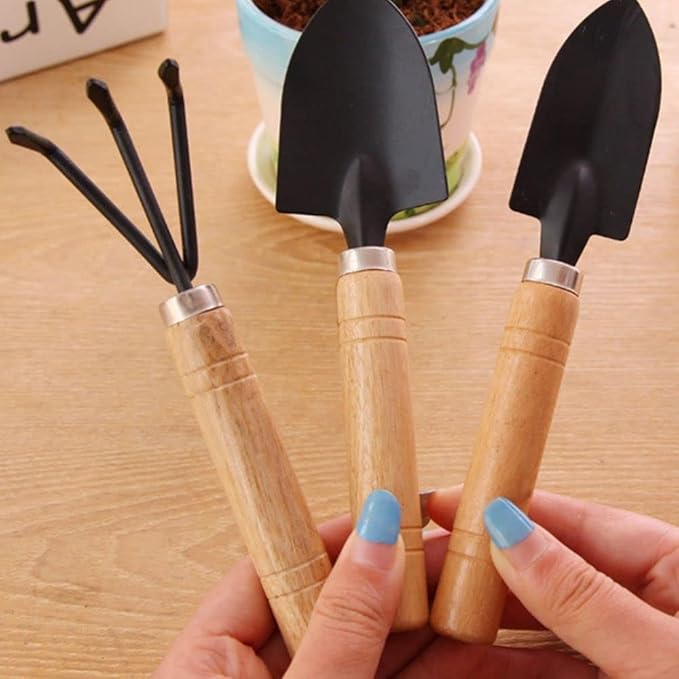 Leadigol Mini Garden Shovel Weeding Household Flower Shovel Pot Plant Bonsai Tool Wooden Handle Gardening Potting Tool Handle Rake Gardening Shovel
