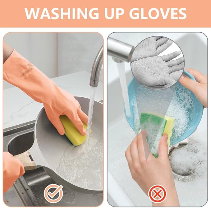 AUAUY Reusable Kitchen Dishwashing Gloves, Rubber Household Cleaning Gloves, Non-Slip Waterproof Dish Glove for Women Men