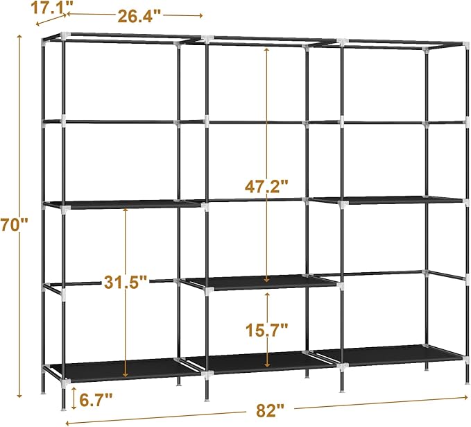 MOGELAFOO 83" Closet Wardrobe, Portable Closet for Bedroom, Freestanding Clothes Rack with Non-Woven Fabric Cover, 5 Hanging Rods, 6 Storage Shelves, Clothes Storage Organizer, Black
