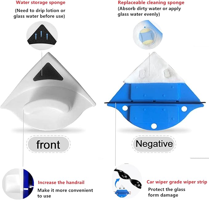 Double Sided Window Cleaner - Magnetic Window Glass Wiper Cleaning Tool for with Microfiber Cleaning Cloth (Blue) High-Rise Household Clean Windows Thickness 0.1''-0.3'' (Blue)