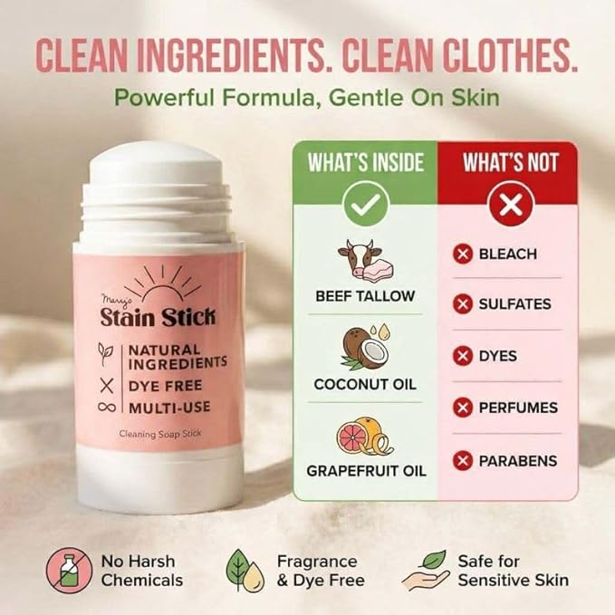 Mary’s Non Toxic Stain Remover Stain Stick with Scrub Base, Natural Refillable Laundry Stain Remover, Baby Stain Remover, Works on Blood, Grass, Food, Ink & Markers