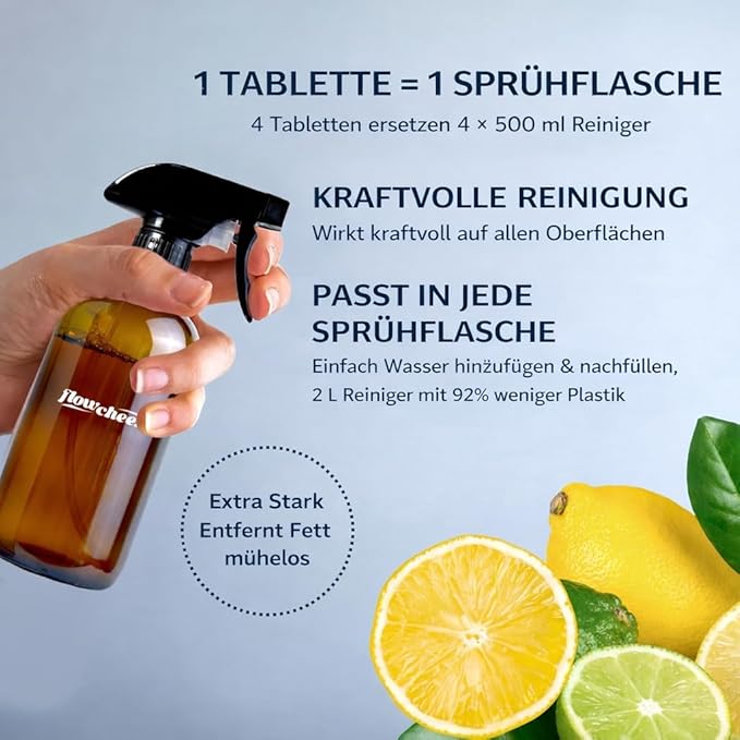 Flowcheer All Purpose Cleaner Concentrate Refills, Multi Surface Clean Refill,No Toxic Cleaning Tablets(12Pack)-Makes 192 fl oz(12x16Fl oz)Bottles of Spray Cleaner for Household&Kitchen Cleaning-Lemon