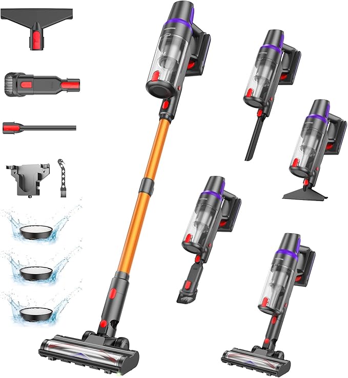 TechRise Cordless Vacuum Cleaner for Home, Powerful Suction Stick Vacuum with Tangle-Free Brush, Up to 60 Min Runtime, 8-in-1 Versatile & Self-Standing for Hardwood Floors, Carpets, Pet Hair