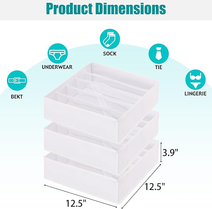 Bra Storage Drawers Organizer for Clothing Underwear Drawer Organizer Dividers Foldable Storage Cube Bins for Bra,Socks, Underwear,3 Pack （White）