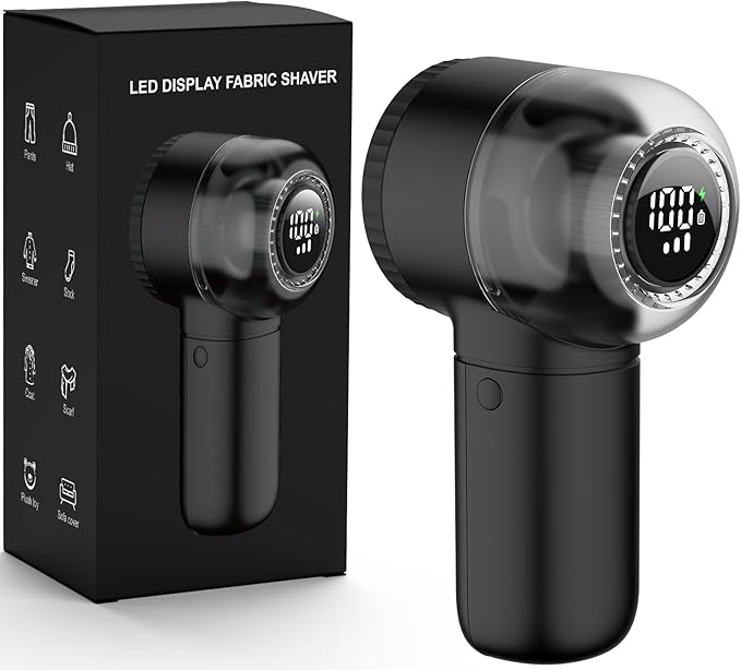 Fabric Shaver Electric Lint Remover Rechargeable Sweater Shaver Dual Protection Removable Bin Easy Remove Fuzz Lint Pills Bobbles (Black)