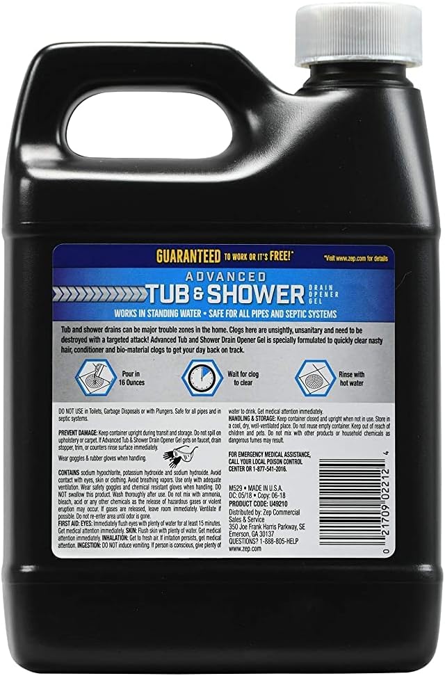 Zep Advanced Tub and Shower Drain Opener Gel - 32 oz (Case of 12) U49210 - Formulated For Hair, Soap and Conditioner
