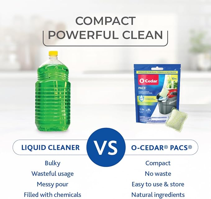 O-Cedar PACS Hard Floor Cleaner, Crisp Citrus Scent 10 Count (1-Pack) | Made with Naturally-Derived Ingredients | Safe to Use on All Hard Floors | Perfect for Mop Buckets
