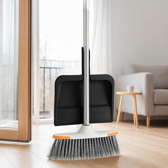 Superio Clip-On Dustpan with Rubber Lip - 10-inch Wide Durable Plastic Dust Pan with Comfort Grip Handle, (Clip-on Dustpan with Rubber Lip, Black) (Black)