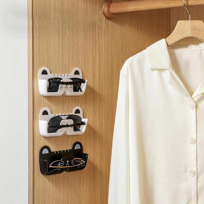 NUOBESTY Wall-Mounted Cat-Shaped Sunglass Organizer, Plastic Eyewear Storage Holder for Household Glasses, Portable White Glasses Case for Entryway and Bedroom Use,
