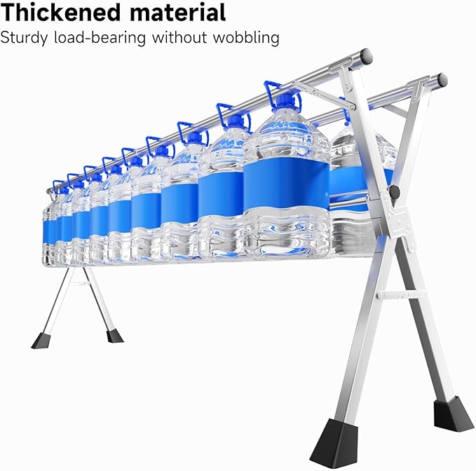 MIKEE 79-Inches Clothes Drying Rack,Foldable Laundry Drying Rack Clothing for Indoor/Outdoor，Length-Adjustable Clothes Rack，Space-Saving,with 20 Windproof Hooks