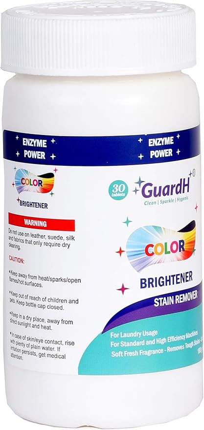 Laundry Stain Remover & Color Booster Tablets – Brightens Clothes, Removes Tough Stains, No Bleach – 30 Enzyme Tablets for Colorful Loads (180g)