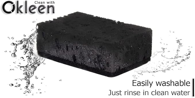 Black Multi Use Scrub Sponges. Made in Europe. 18 Pack, 4.3x2.8x1.4 inches. Heavy Duty Fiber. Odorless Durable Scrubber for Kitchen and Household Cleaning