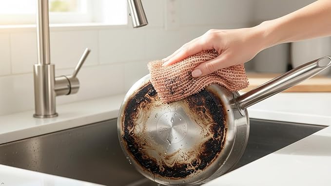 Redecker Copper Cleaning Cloth – 2 Pack – Woven Copper Scrubber for Pots Pans Sinks and Stainless Steel – Removes Burnt Food Residue – 5.5 x 5.7 in – Made in Netherlands
