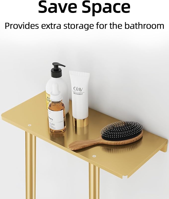 STWWO Bathroom Towel Storage Rack for Bathroom, 30 inch Towel Racks Wall Mounted with Shelf Can Holds 6 Large Towels, Wall Towel Rack for Rolled Towels, Gold