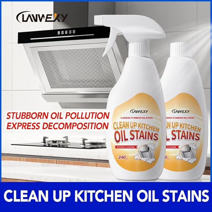 Clean Up Kitchen Oil Stains Spray, Effective Oil Stain Remover for Pots, Ovens, Grills & Stovetop Surfaces, Dual Spray Nozzle, No Rinse Formula (1 bottle【trial pack】)