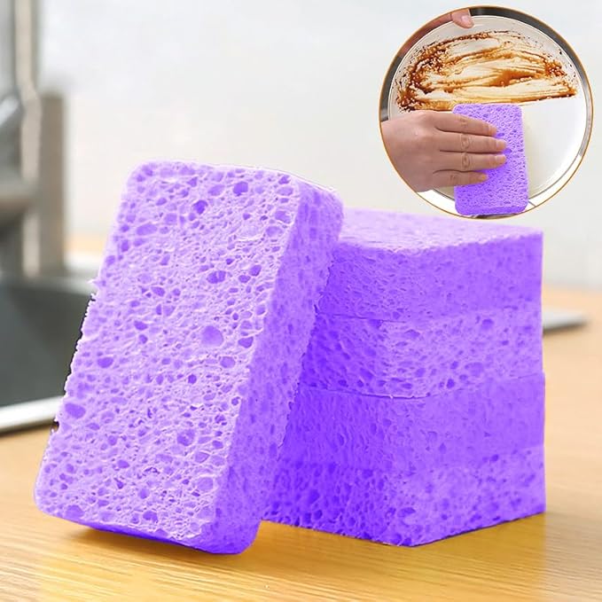 12 - Pack Non-Scratch Scrub Sponges - Sponges for Dishes and Washing Dishes, Cleaning Sponges for Kitchen Home Bathroom Cars, Funny Cut-Outs DIY for Kids (Purple