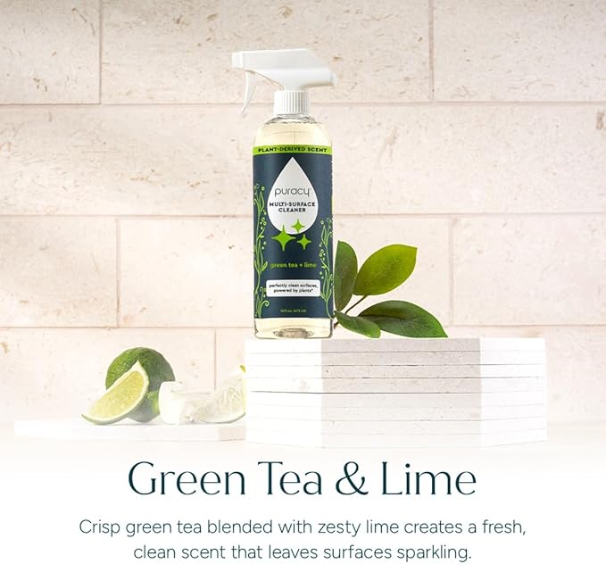 Puracy Multi-Surface Cleaner Spray - Plant-Powered All Purpose Cleaner - Surface Cleaner Solution As Seen on TikTok (Green Tea & Lime, 16 fl oz, 3 Pack)