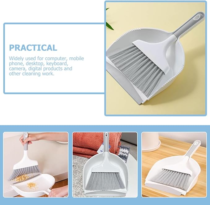 Toyvian Mini Dustpan and Brush Set, Small Handheld Broom with Dustpan, Portable Car Vent Cleaner and Desktop Cleaning Accessory, Gray Compact Cleaning Tool Kit for Home and Car Use