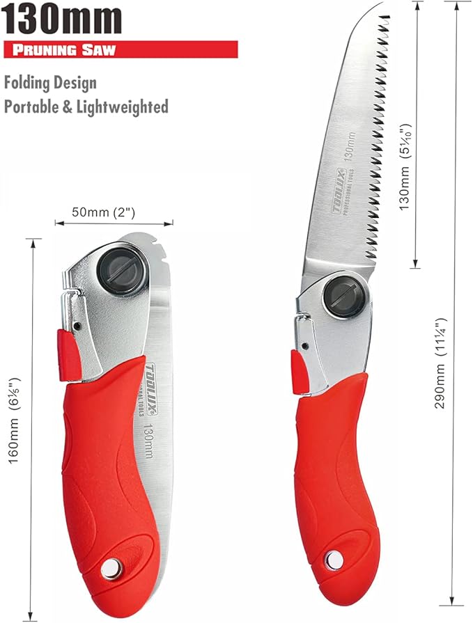 TOOLUX Folding Saw, 5inch Small Pruning Saw for Tree, Wood Hand Saws With Hard Teeth, Quality SK-5 Steel Hunting Saw Foldable with Box for Deer, Tree, Wood and Limb Cutting