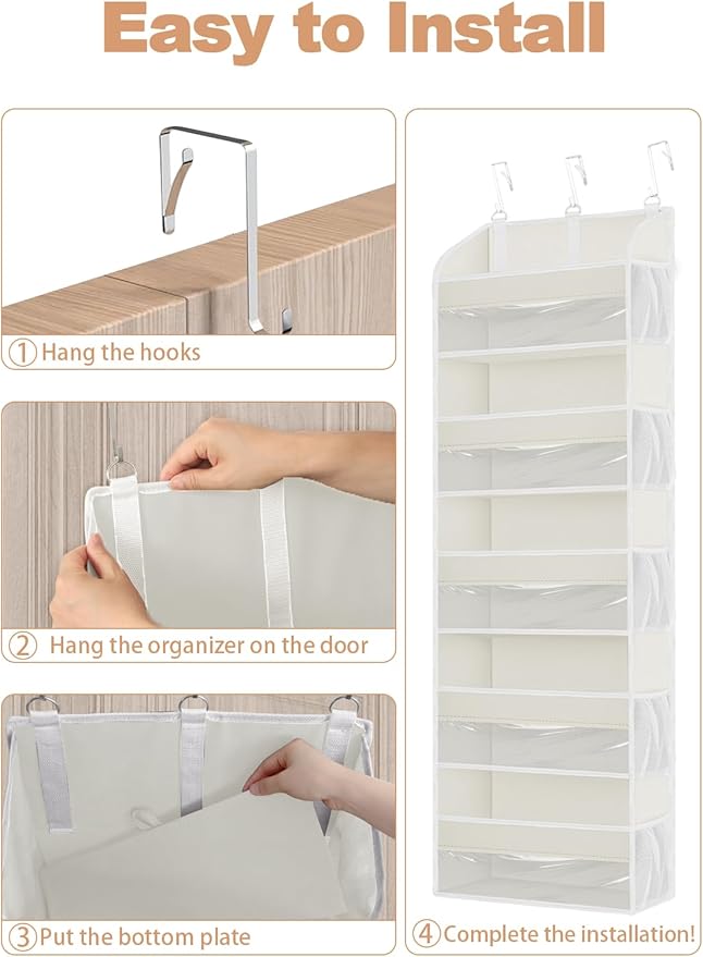 TAHAVICE 2 Pack Over The Door Storage Organizer with 5 Pockets 10 Mesh Pockets, 44 lbs Weight Capacity Door Hanging Organizers and Storage for Bedroom,Bathroom,Nursery,Kidroom,Babyroom