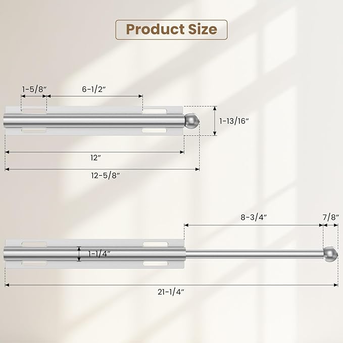 Supforce Valet Rod for Closet Pull Out, Retractable Slide Out Valet Rod Closet Organization, 12" Aluminum Valet Clothing Hanger Rods Perfect for Suits, Freshly Pressed Clothes, Matte Silver