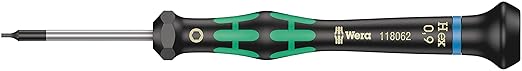 Wera 2052/6 Kraftform Micro Ballhead Hexagon Electronics Screwdriver Set and Rack, 6-Piece