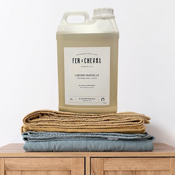 Fer à Cheval Marseille Dishwashing Soap, Olive Oil Based, Made in France - Liquid Dishwashing Refill Soap, 2 L/67.6 fl oz