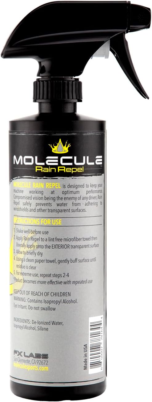 Molecule Rain Repel Glass Cleaner | Water Beading Spray for Windshields, Helmets, and Goggles | Boosts Wet Weather Visibility | Streak-Free Formula for All Vehicles | 16 Ounce (6 Pack)