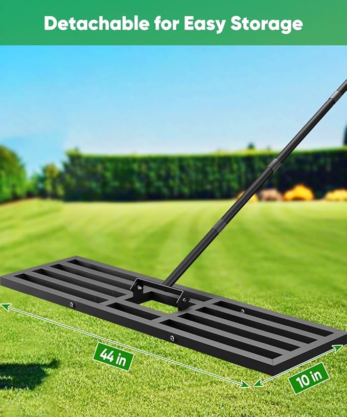 44x10 inch Lawn Leveling Rake, Upgraded Lawn Leveler Tool Heavy Duty Reinforced Connection, Garden Rake with Adjustable Long Handle, Ground Leveler for Yard Smoothing Soil Grass Dirt Sand