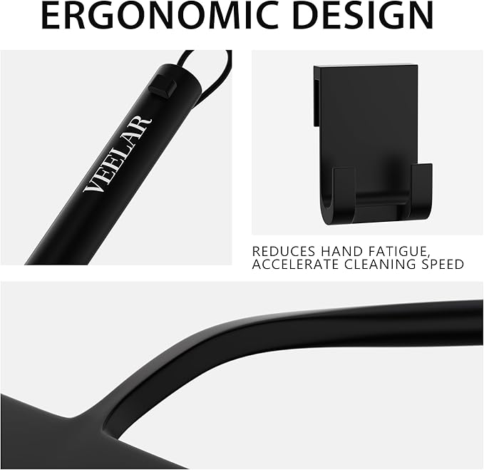 Shower Squeegee for Shower Glass, Bathroom Glass Cleaning Tool with Hook Mount, Squeegee for Glass Doors, Window Cleaning, Tile Shower Walls (Black)