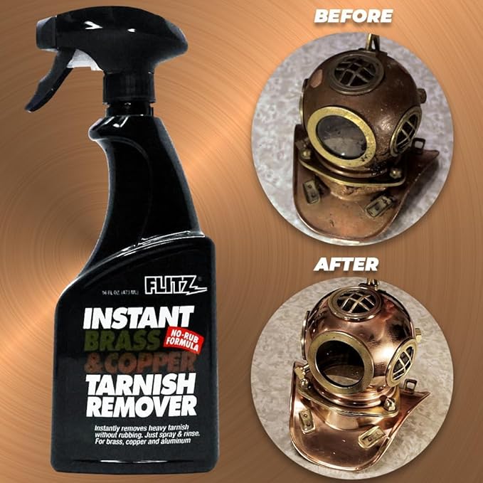 Flitz Instant Brass and Copper Tarnish Remover - 16oz Bottle of USA-Made Organic Rust Remover Spray (No-Rub) - Removes Stains & Oxidation from Glass & Aluminum - Brass Cleaners That Work (12 Pack)