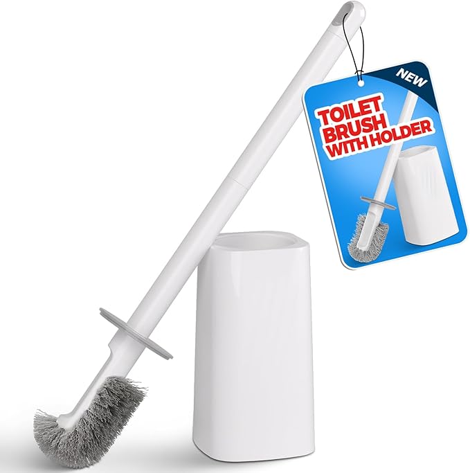 Toilet Bowl Brush and Holder Set - Toilet Scrubber Brush,Cleaning Brush,Bathroom Decor,Household Essentials,Cleaning Supplies,White