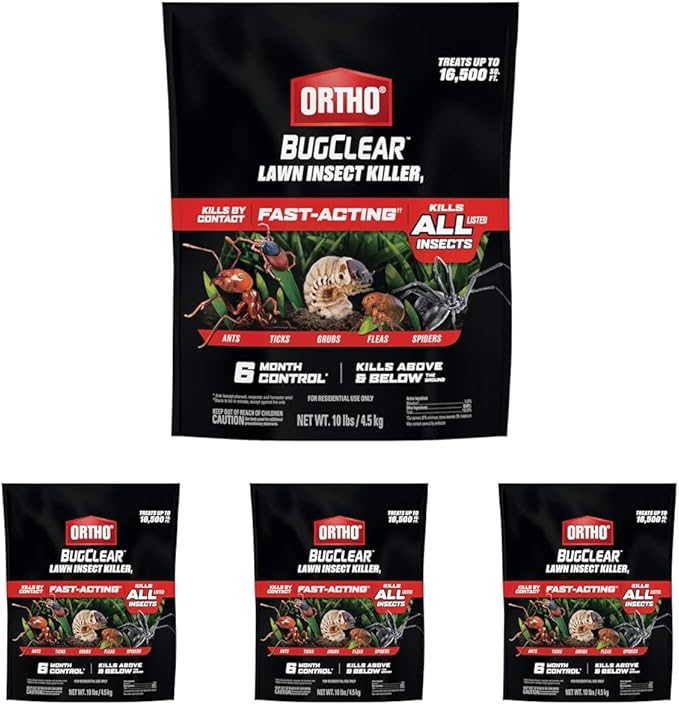 Ortho BugClear Lawn Insect Killer1, Kills Ants, Spiders, Ticks, Fleas, Armyworms and Grubs, Treats up to 16,500 sq. ft., 10 lb. (Pack of 4)