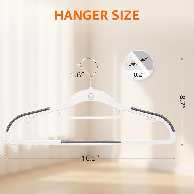 Yolife Cascading Plastic Clothes Hangers 20 Pack with Inner Hook for Vertical Storage, Slim Space Saving Hangers with Non-Slip Pads, 360° Swivel Metal Hook, Versatile, White & Gray
