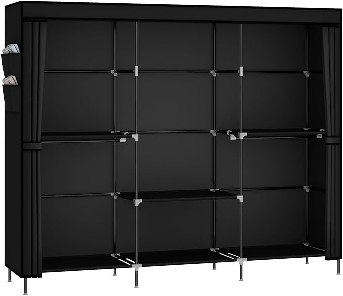 MOGELAFOO 83" Closet Wardrobe, Portable Closet for Bedroom, Freestanding Clothes Rack with Non-Woven Fabric Cover, 5 Hanging Rods, 6 Storage Shelves, Clothes Storage Organizer, Black