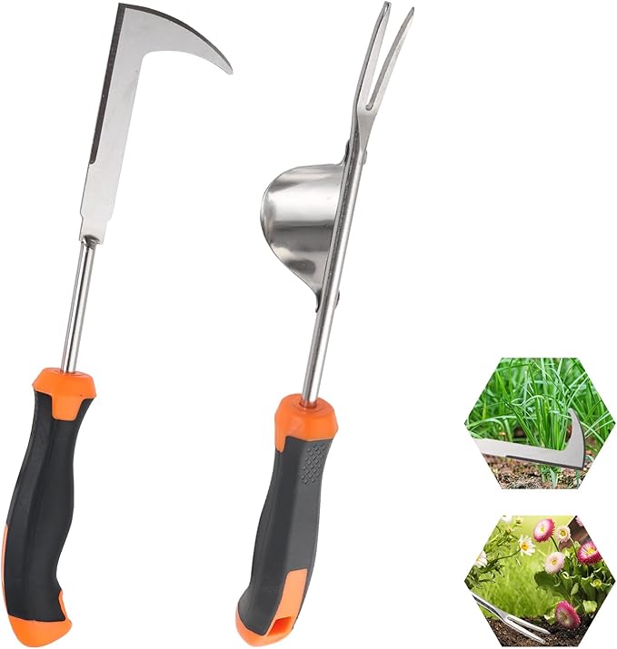 Weed Puller Tool, Set of 3, Rubber Handle Weed Remover Tool, Manual Weeder,L-Shaped Weeding Tool, Thickened Stainless Steel Crack Weeder,Planting and Weeding for Garden, Patio