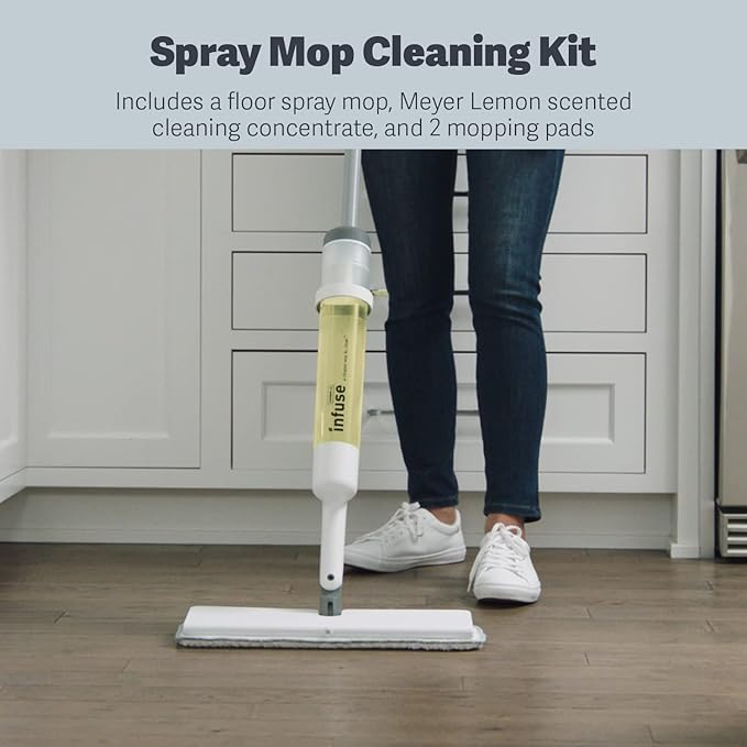 Casabella Infuse Multi-Surface Floor Spray Mop Cleaning Kit with Cleaning Concentrate Refill, White