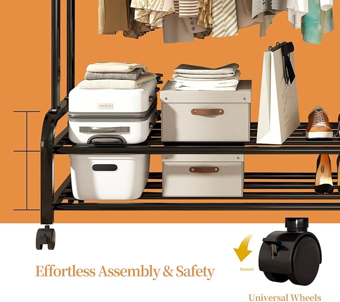 ANTIWAR Clothes Rack for Hanging Clothes, 100% Stainless Steel Clothes Garment, Portable Sturdy Clothes Rack, Extendable Rolling Garment Rack with Wheels, Freestanding Laundry Room