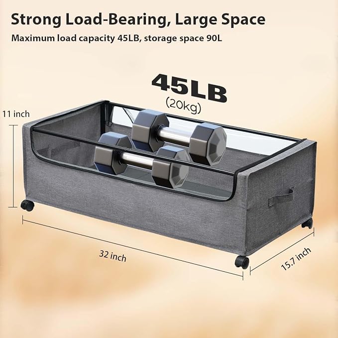 FOUCSSOMEI 4-Packs Under Bed Storage with Wheels, Under The Bed Storage Drawers On Wheels, Rolling Underbed Drawers, Lockable, Heavy Duty, XXXXL Size 90L