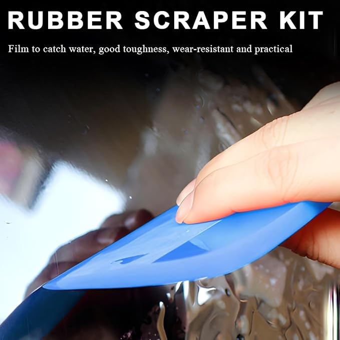 5 in 1 Rubber Squeegee Kit, Anti-Scratch Flexible Soft Matte TPU Coating Scraper Kit, Small Tint Squeegee Water Blade Scraper for Paint Protection Film Household Cleaning (Blue)
