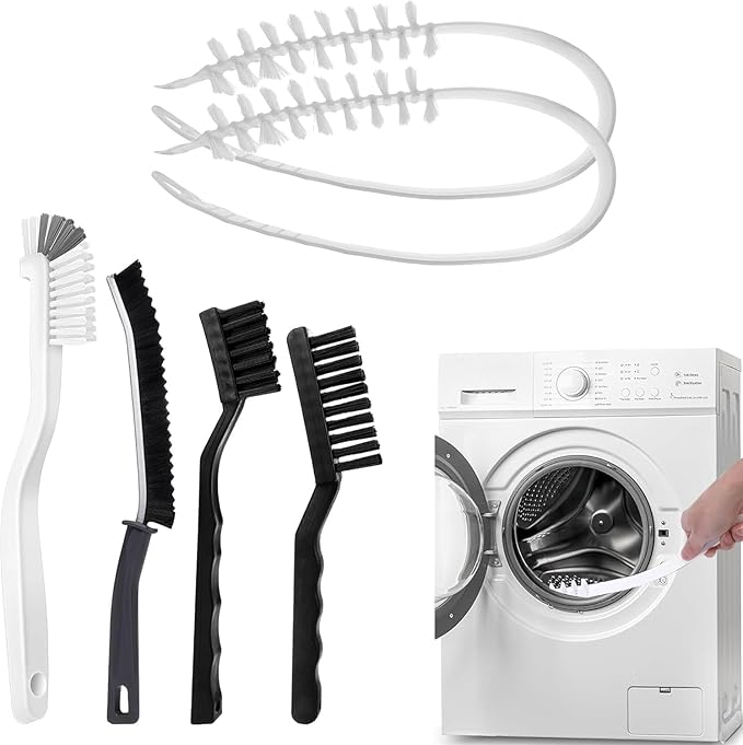 Washing Dryer Machine Rubber Seal Cleaning Brush Kits, Front Load Washer Cleaner Tools-1 PC Drum Slot Clean Brush & 5 PCS Crevice Cleaning Brushes for Bathroom, Shower & Kitchen Sink Household