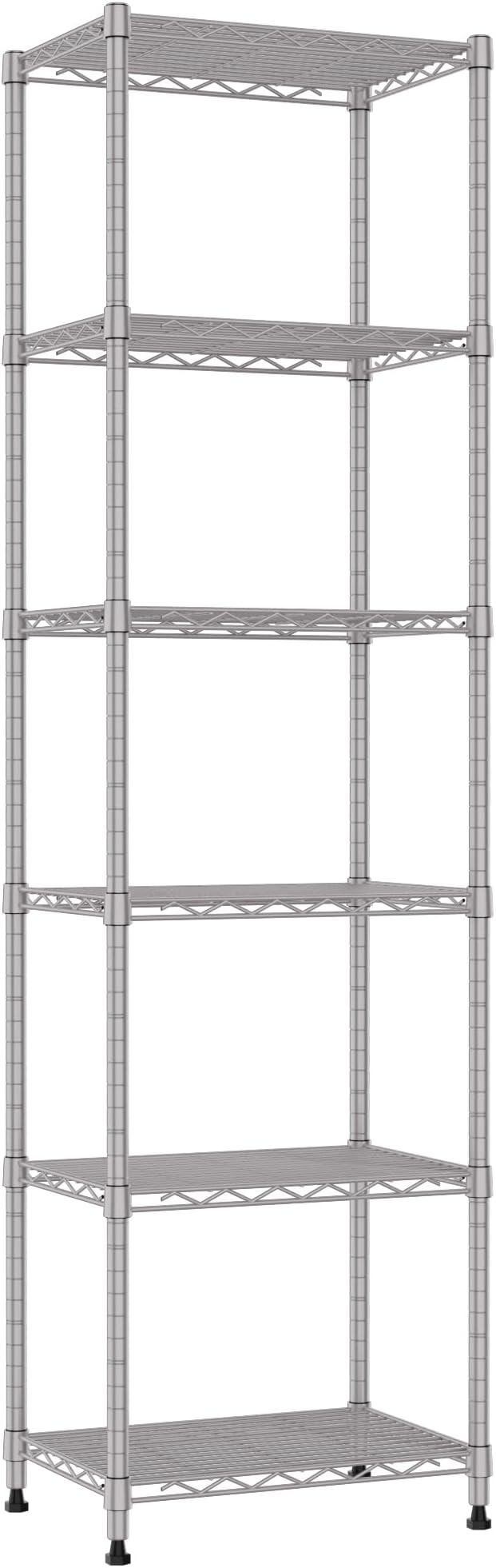 REGILLER 6 Wire Shelving Steel Storage Rack Adjustable Unit Shelves for Laundry Bathroom Kitchen Pantry Closet (16.7L x 11.9W x 64H, Silver)