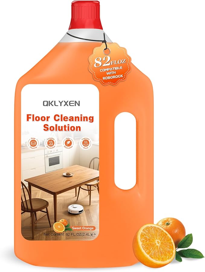 Floor Cleaning Solution Compatible with Roborock – 82 FL OZ Orange Floor Cleaner – Long-Lasting, Subtle Fruit Scent– For All Robot Vacuums with Mopping & Cordless Wet/Dry Vacuum Mop Cleaner